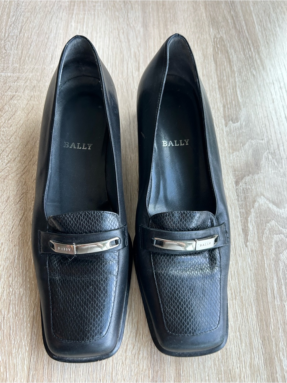 Bally Black Leather Loafers with Silver Accents